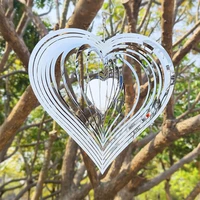 3d heart stainless steel mirror wind rotating wind chimes hanging decorations keep birds away garden decoration for yard porch