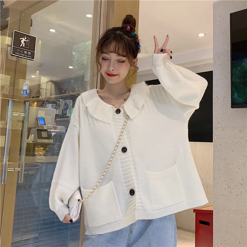Joinyouth Sweater Women Korean Peter Pan Collar Full Pocket Cardigan Knit Loose Cute Button Sweaters Female Sueter Mujer 032 |