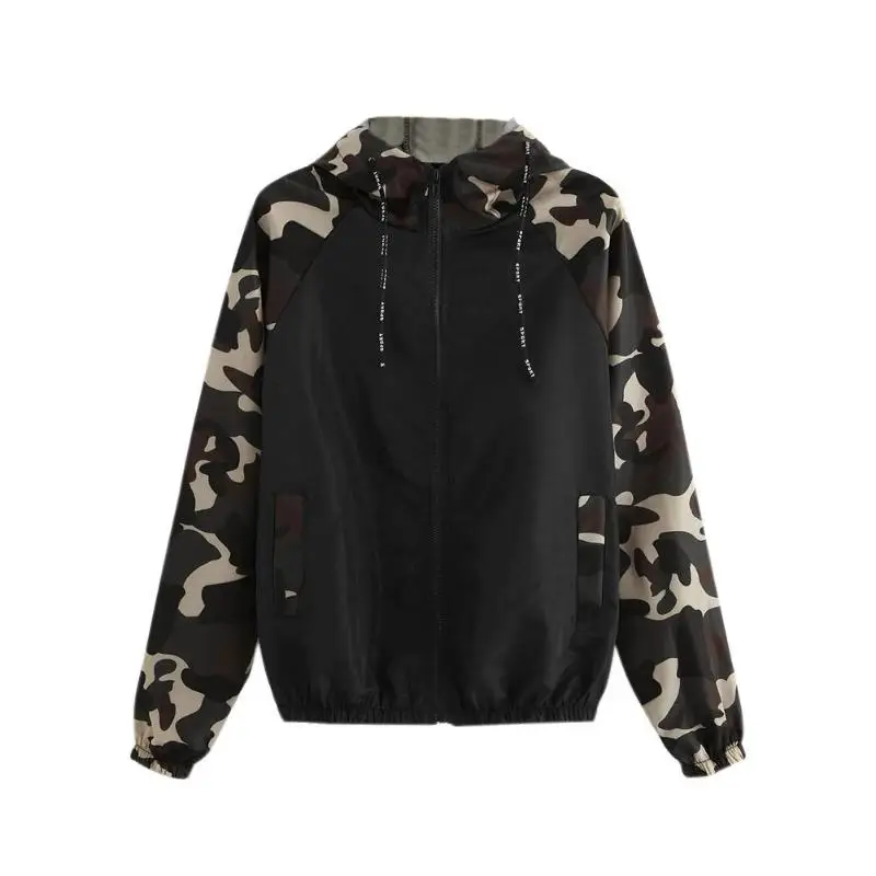 Женская тонкая куртка с камуфляжным принтом для отдыха длинным рукавом весна