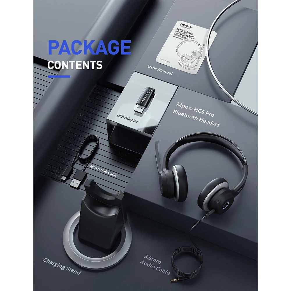 Mpow HC5 Pro офисные беспроводные наушники с зарядным устройством Bluetooth 5 0 Dual CVC8.0