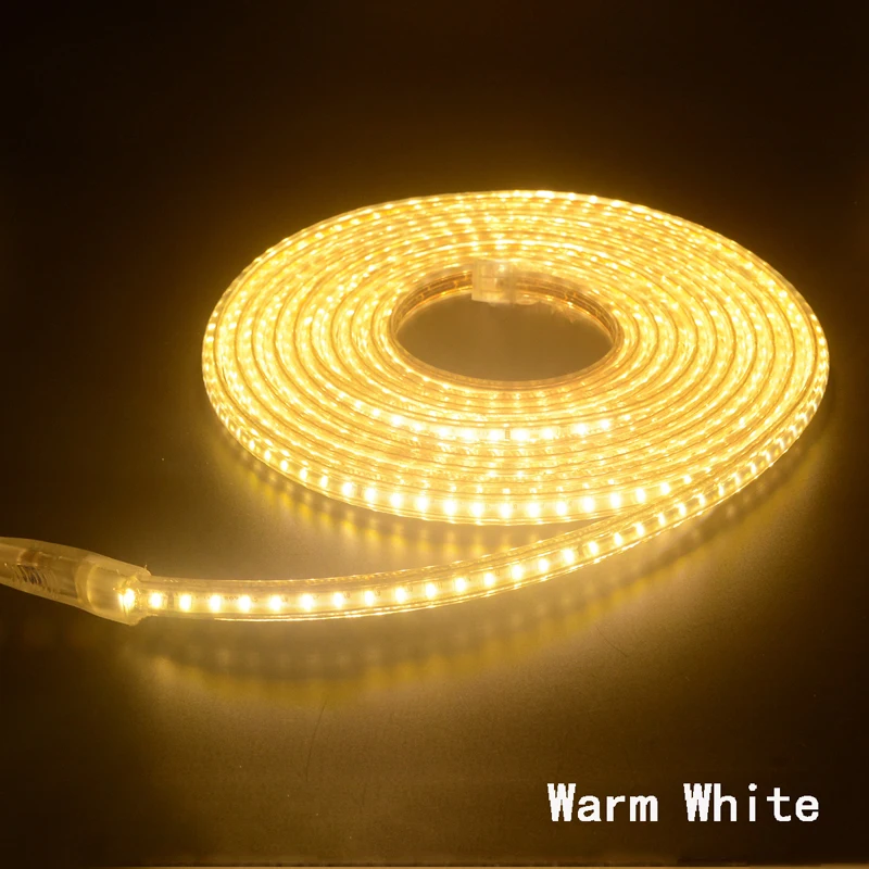 Warm White Супер яркая светодиодная лента 220 В IP67 водонепроницаемый 120 светодиодный s/M SMD 3014 гибкий светильник+ разъем питания для наружной садовой ленты - Испускаемый цвет: Warm White