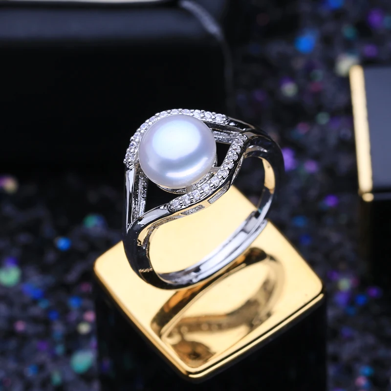 FENASY Natural Freshwater Pearl Rings New Fashion Trendy Zircon Party Silver Color Adjustable For Women Wholesale | Украшения и