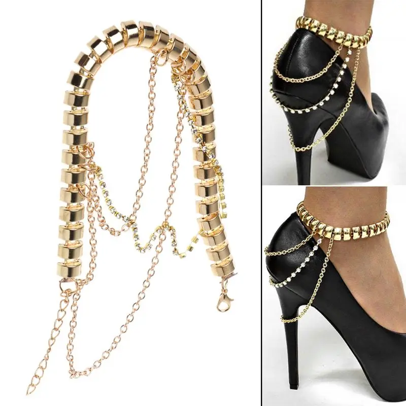 

High Heels Chain Anklet Gold Decoration Women Rhinestone Ornament Multi Layer Pendant Ankle Chain Wedding Bridal