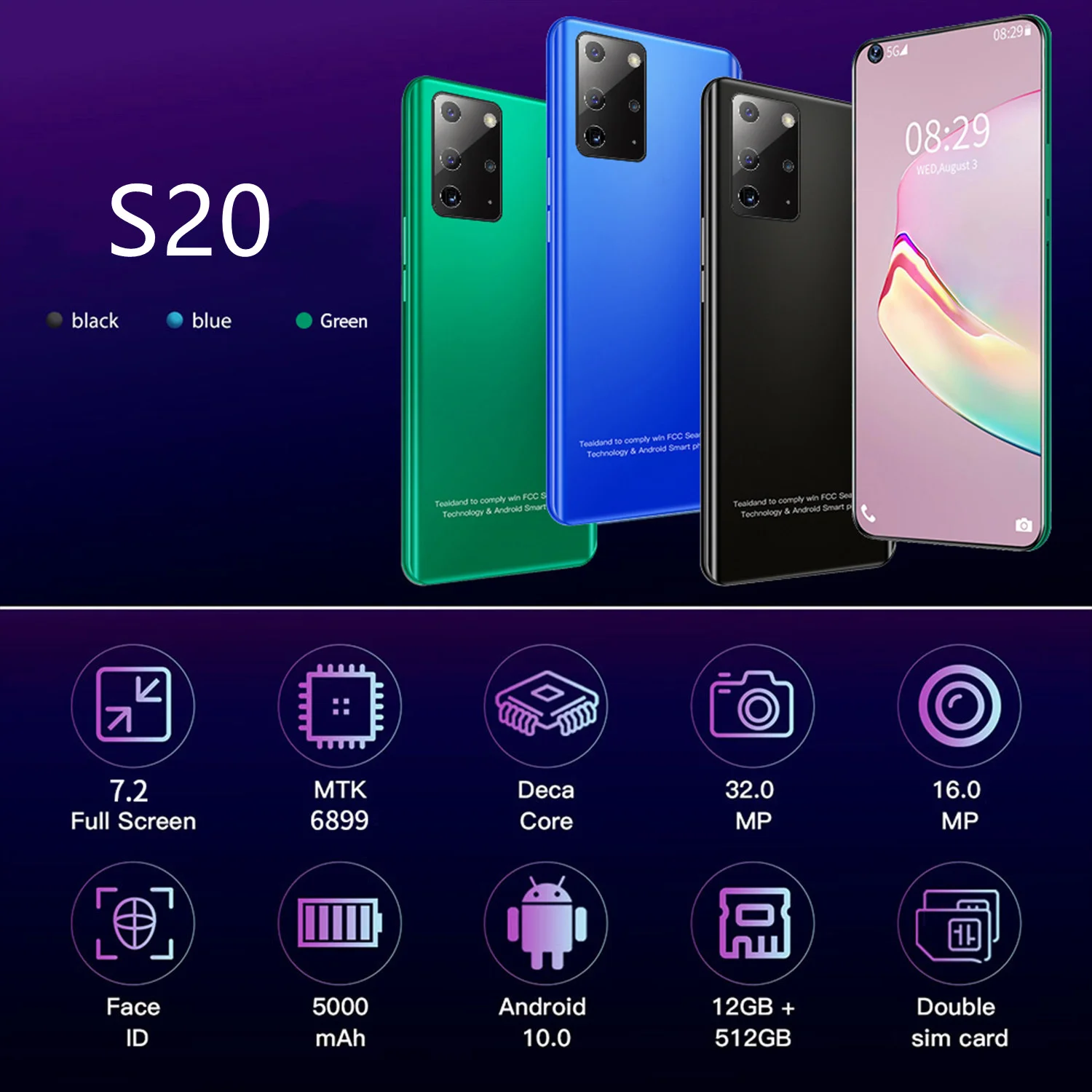 2022 galay s20 global version android smartphone 12gb 512gb celular 7 2 inch 5000mah smart phone unlocked 5g phone mobile phones free global shipping