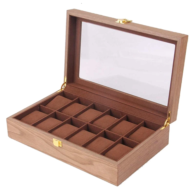 

Retro Wooden Watch Display Case Durable Packaging Holder Jewelry Collection Storage Watch Organizer Box Casket 12-Bit Black Waln