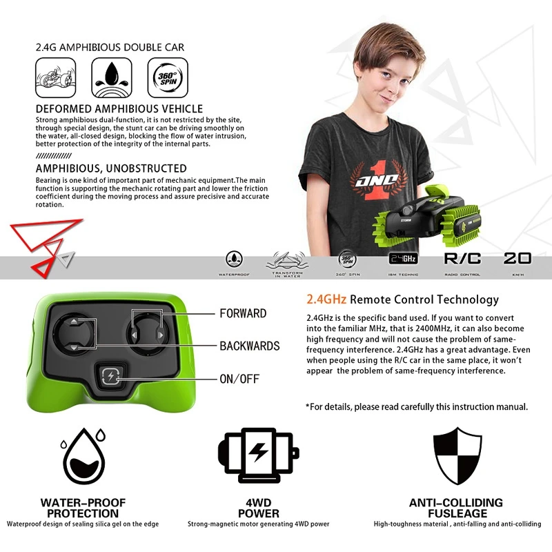 

RC Car Stunt Cars Amphibious 2.4G Deformation Buggy One Key Land Water 360 Degree Flip Crawler Roll Vehicle Toys