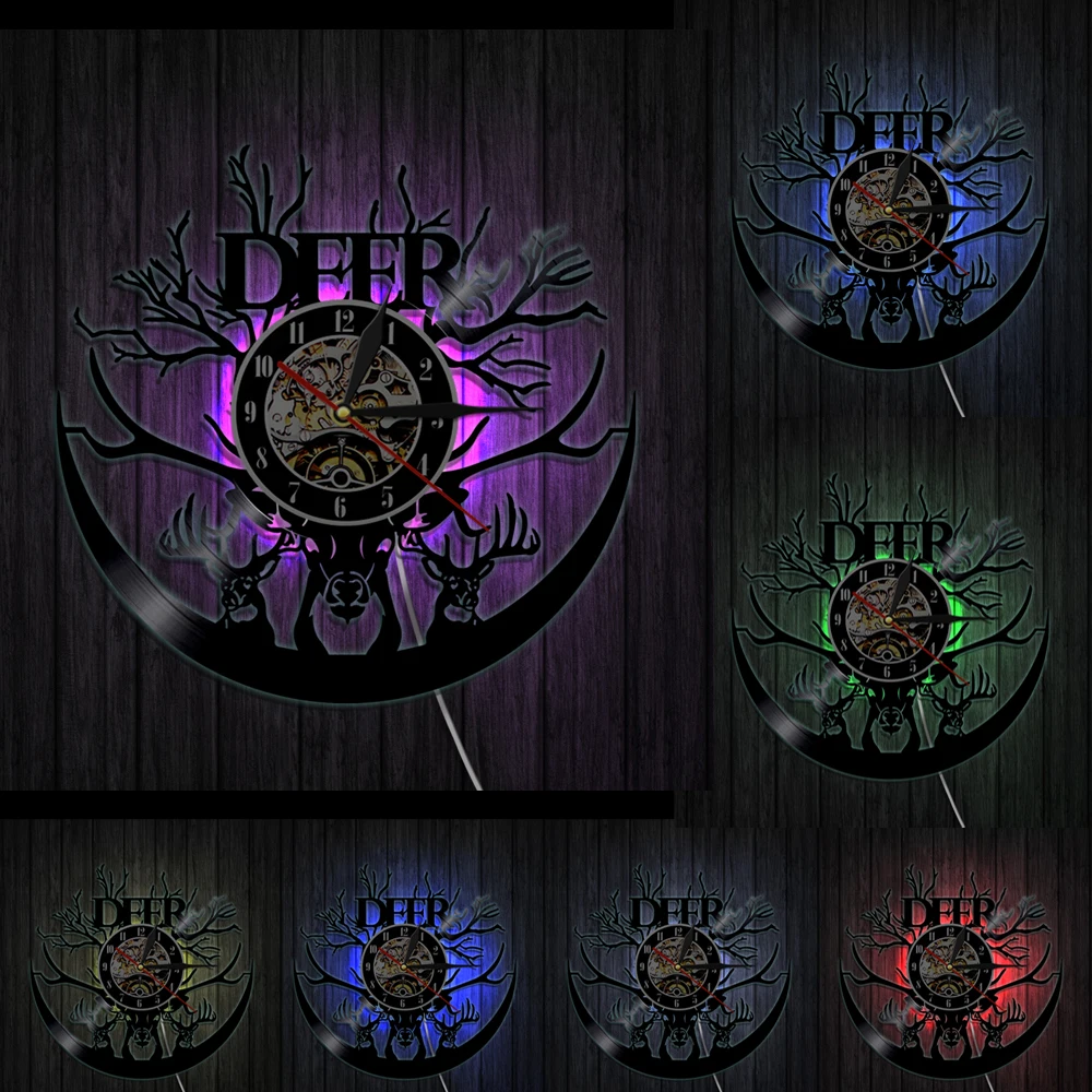 Настенные часы с виниловой пластиной современный дизайн изображением леса дикой
