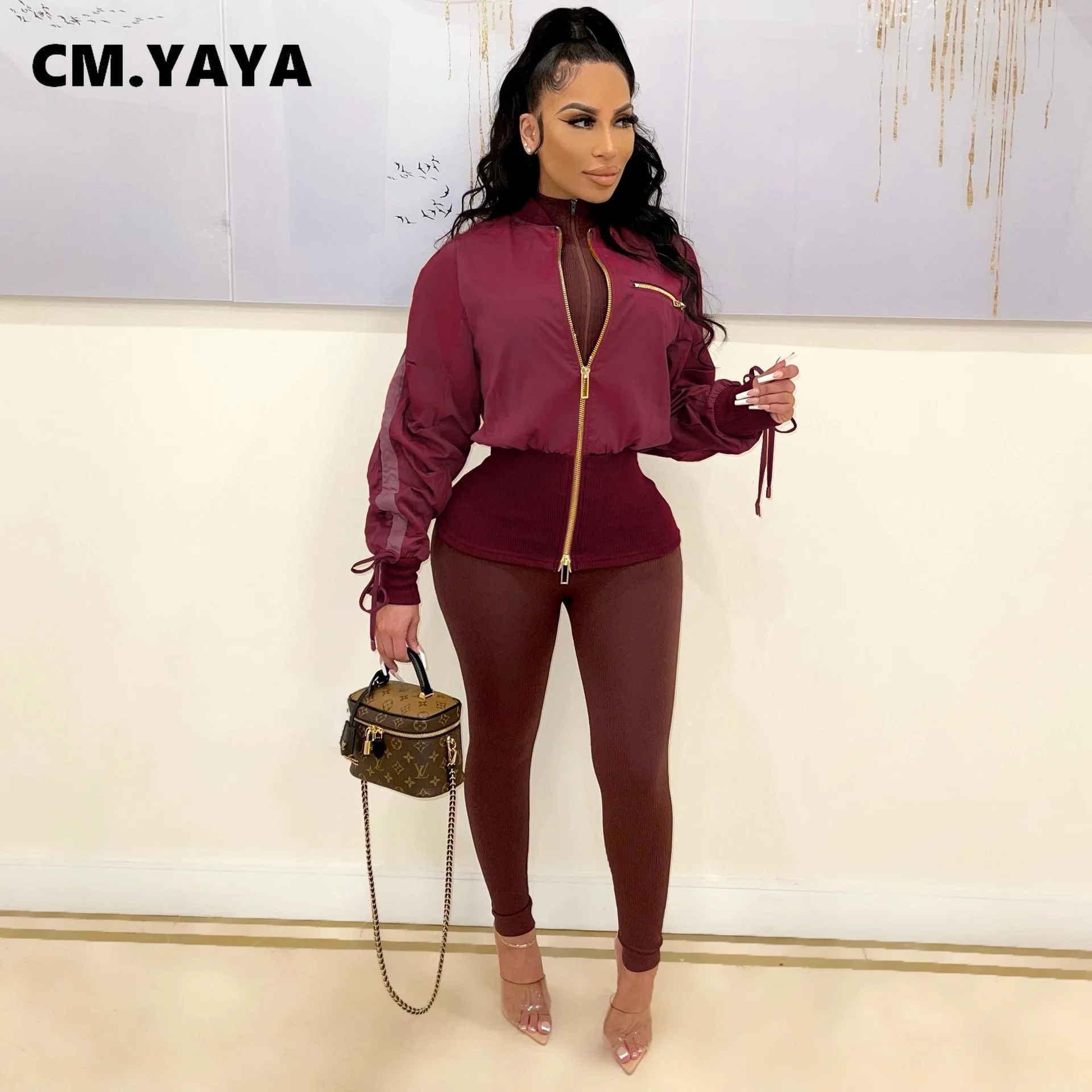 Женская куртка на молнии с длинным рукавом CM.YAYA элегантная уличная отложным