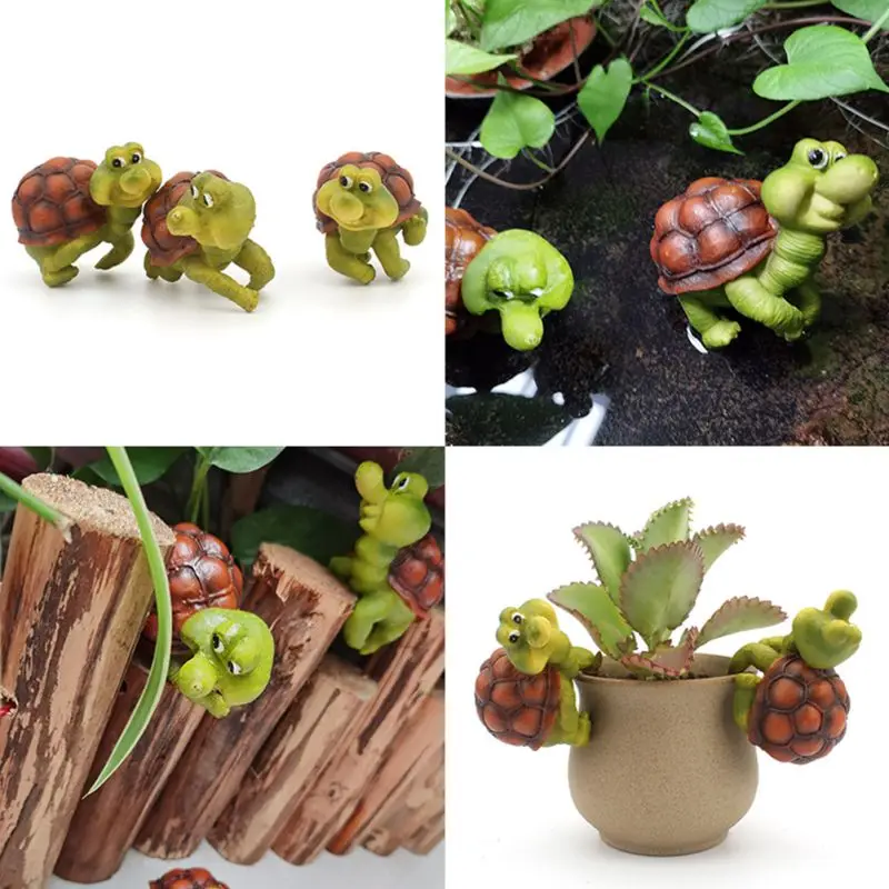 

3PCS Garden Flower Pot Decor Resin Tortoise Pot Crawl Decorative Tortoise Figurines Potting Ornaments For Office Garden DeskHOT
