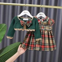 baby girl spanish dresses for children lolita princess ball gown infant vintage plaid boutique dress with knitted cardigans