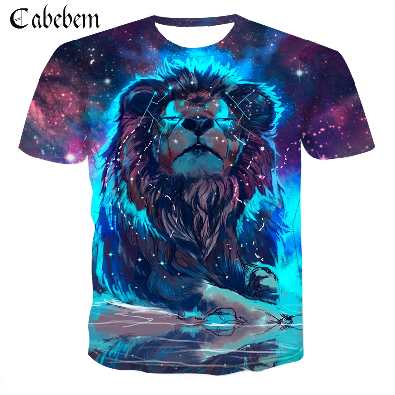 Брендовая 3D футболка рубашка со львом в виде животных Camiseta Мужская Забавные