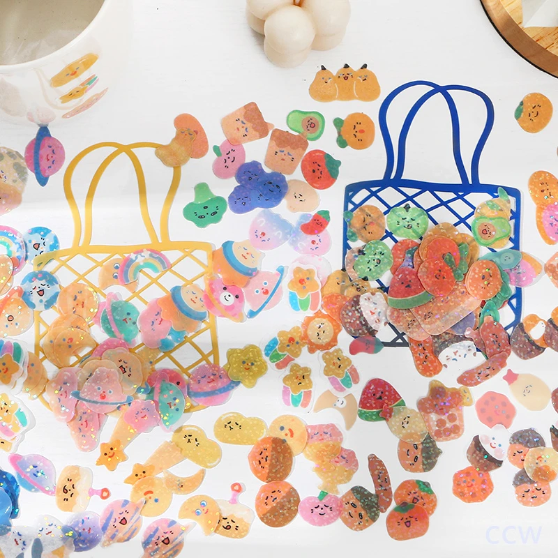 

100PCS INS Cute Fruit Colorful Sequin Sticker DIY scrapbook base collage mobile computer diary happy plan decoration stickers