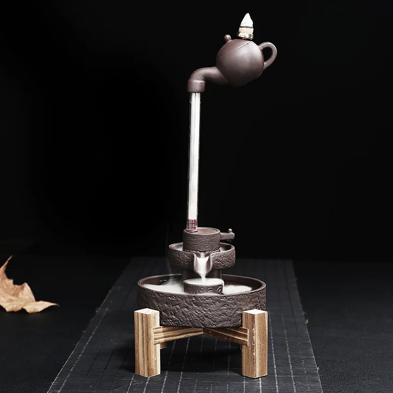 Винтажная курильница для благовоний фиолетовая глина с обратным потоком