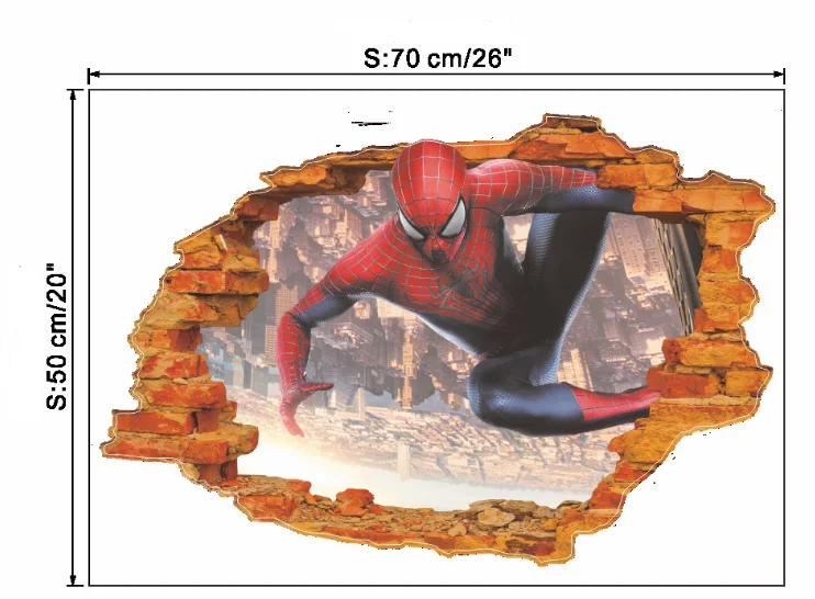 3D человек-паук через стены виниловые наклейки на стены мультфильм фильм супергерой Искусство Наклейки на стены Фреска для детской комнаты мальчики подарки Домашний декор