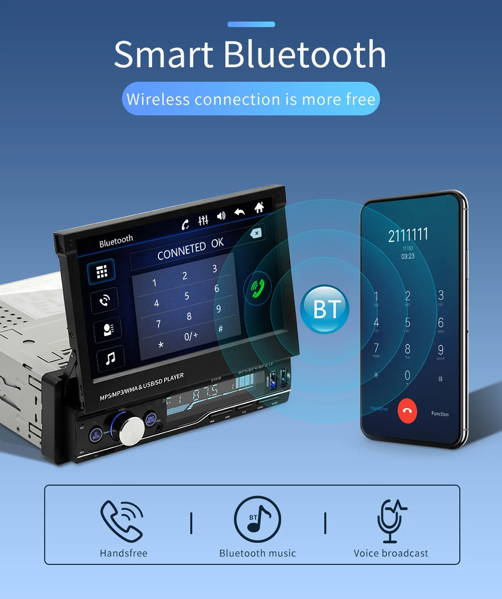 AMPrime 1 din автомагнитола " сенсорный выдвижной Авторадио gps навигация Bluetooth MP5 Плеер FM USB аудио стерео Зеркало Ссылка Cam
