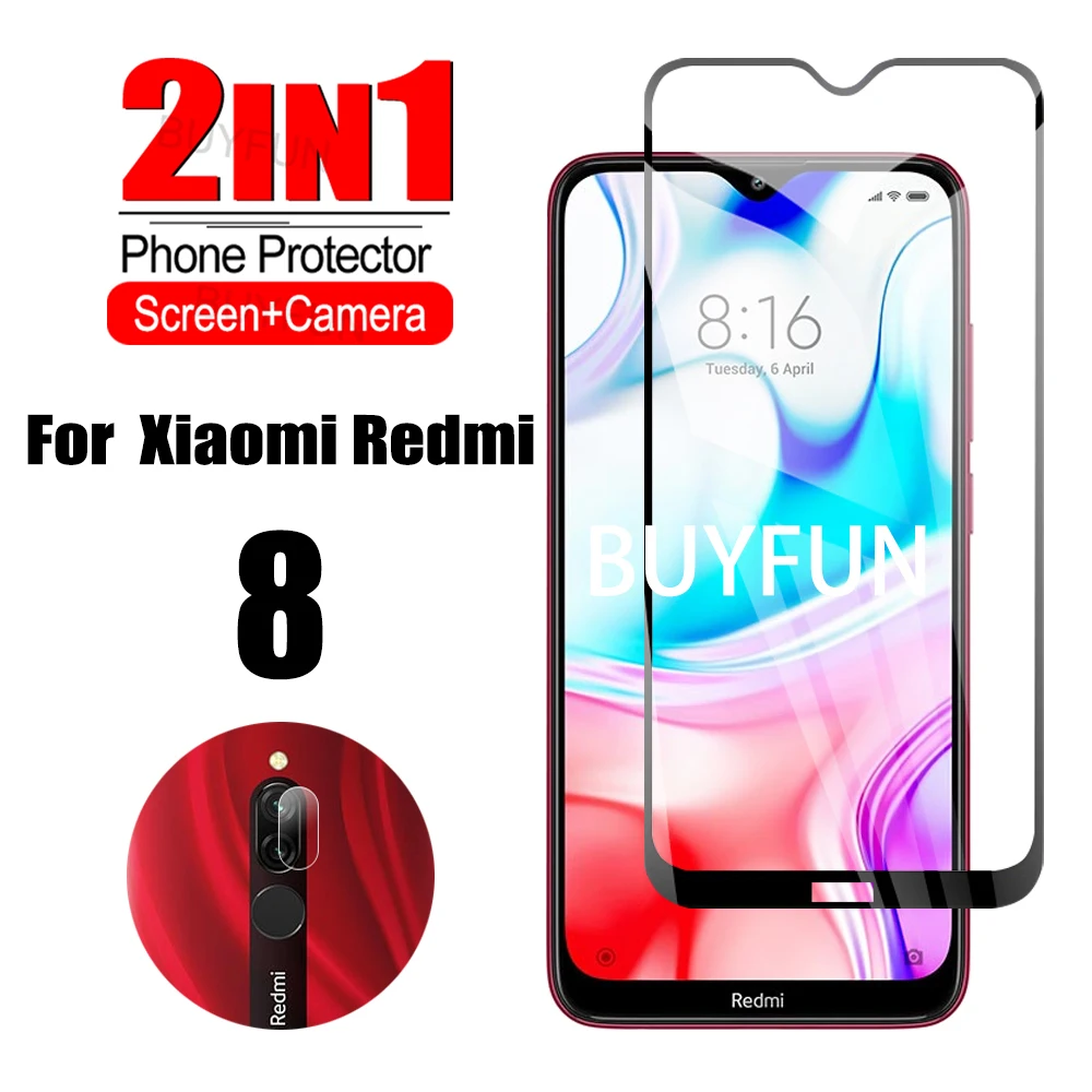 

2 в 1 закаленное стекло с полным покрытием для Xiaomi Redmi 8 8A защита для экрана телефона защитное стекло пленка для объектива камеры для Xiami Redmy 7 7A