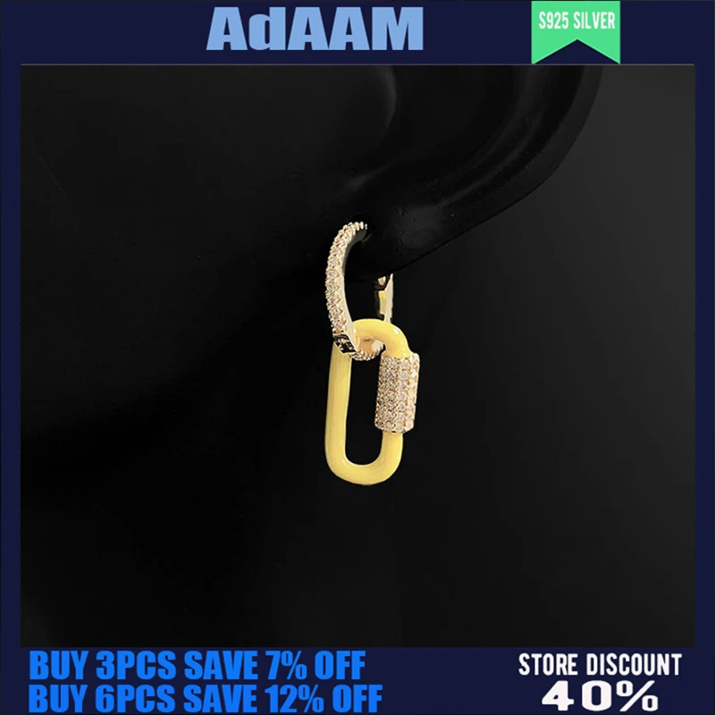 

S925 Sterling Silver New Fluorescent Yellow Ring Buckle Square Earrings Female Fashion Light Luxury Simple Fine Jewelry Gift