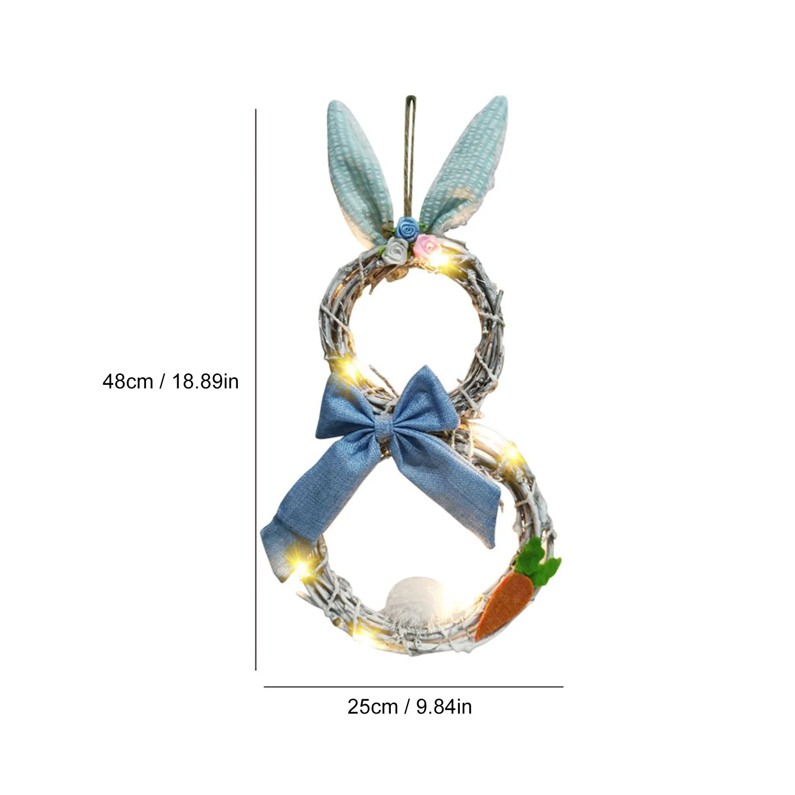 

Easter Wreath With Battery Powered LED Light String Front Door Hanging Easter Bunny Garland Holiday Home Decorations Pendant
