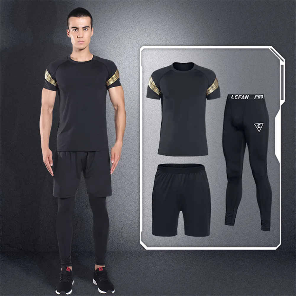 WWKK Men Sports Set Tracksuits Compress Shirt Fitness Pants Skin Tight Long Sleeves Elastic Clothing Male Gym Yoga Sets | Спорт и