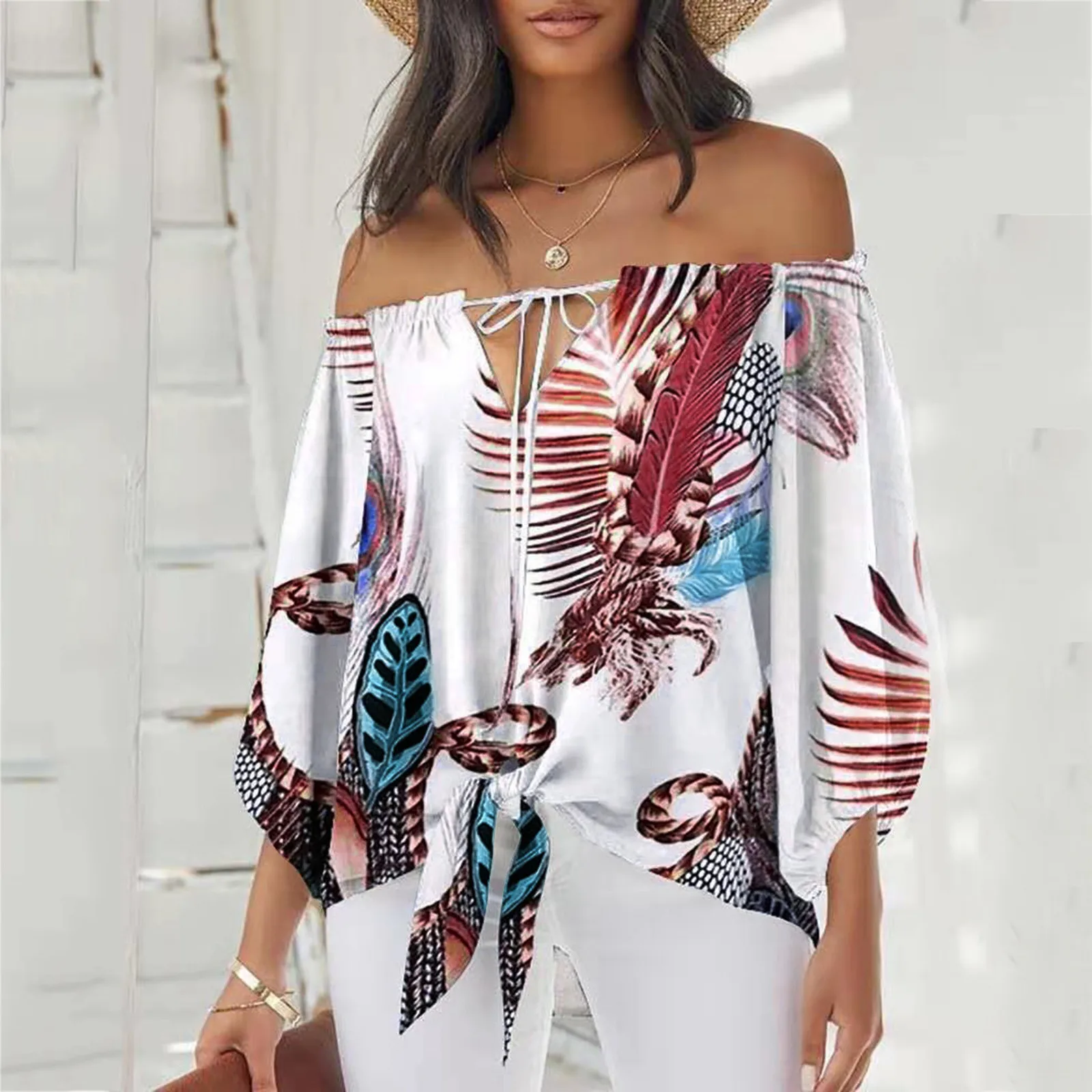 

Блузка женская с принтом, Модный повседневный Свободный Топ на бретельках, с длинным рукавом, в стиле Харадзюку