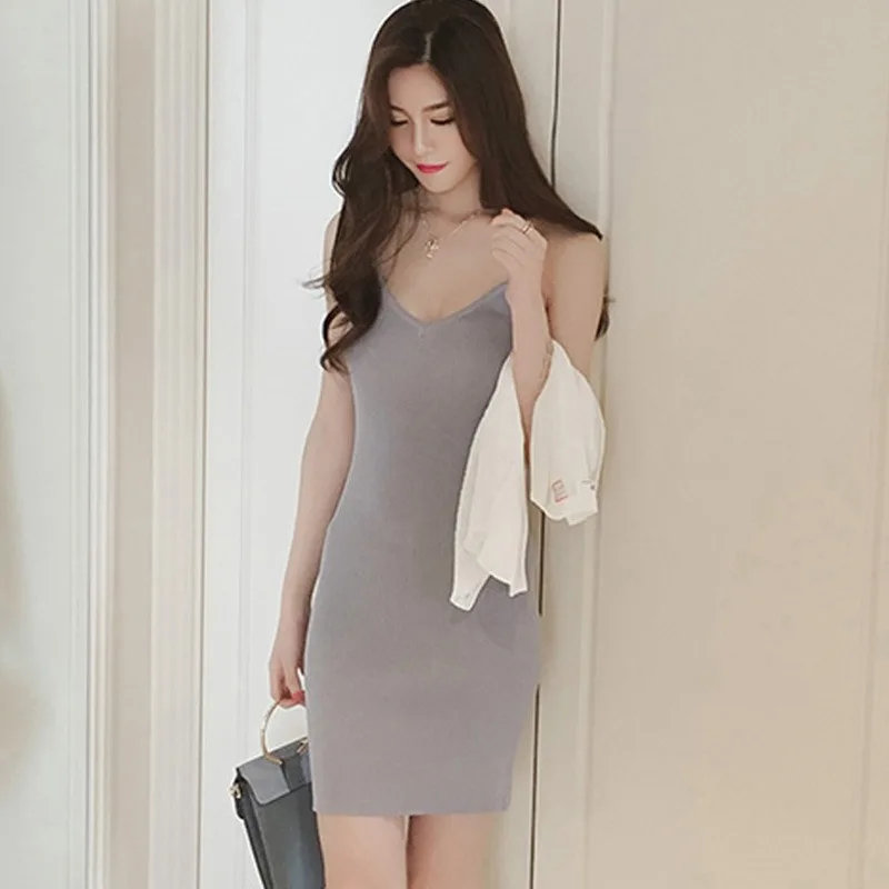 

Fashion Knitted Strap Dresses Sexy V-Neck Summer Dress Women Slim Dresses