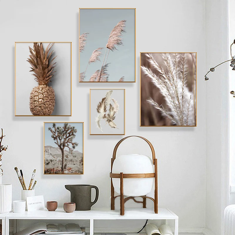 

Wall Art Canvas Painting Reed Pineapple Plants Feather Nordic Posters And Prints Botanical Wall Pictures For Living Room Decor