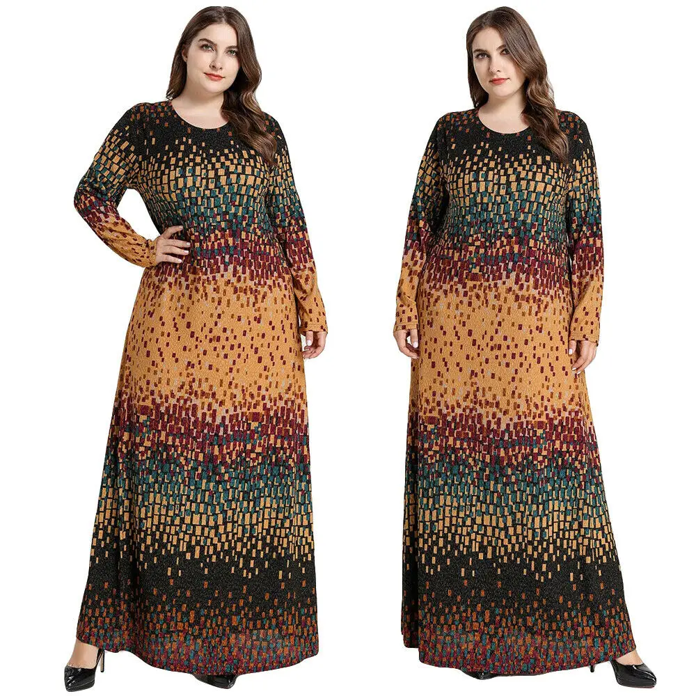 Abaya кафтан, женское мусульманское платье макси с длинным рукавом, платье с принтом, вечернее платье, женская одежда для отдыха, свободная мод...