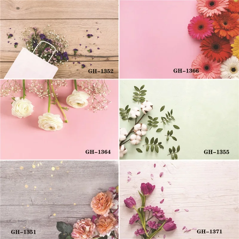 

Vinyl Custom Photography Backdrops Prop Flower and Wooden Planks Photography Background #0140
