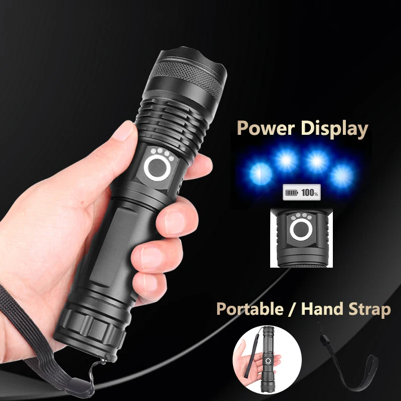 

Newly Aluminum Alloy Retractable Flashlight With Battery Display USB Rechargeable For Camping Outdoors Emergency S66