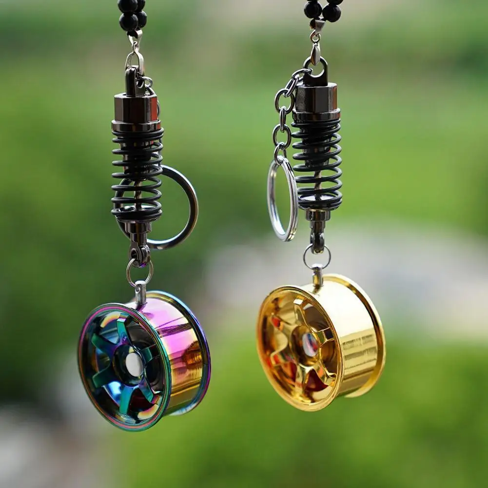 

Car Rearview Mirror Pendants Aluminum Alloy Ts Wheel Hanging Rubber Rearview Car Chain Interior Hub T0d2