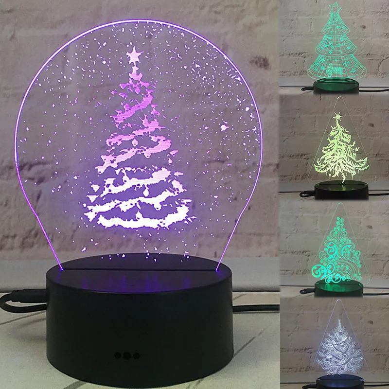 L&aacute;mpara 3D de &aacute;rbol de Navidad, variable luz de noche, iluminaci&oacute;n de ambiente de vacaciones, decoraci&oacute;n de mesa de casa, t&aacute;ctil, remota, 7 colores-0