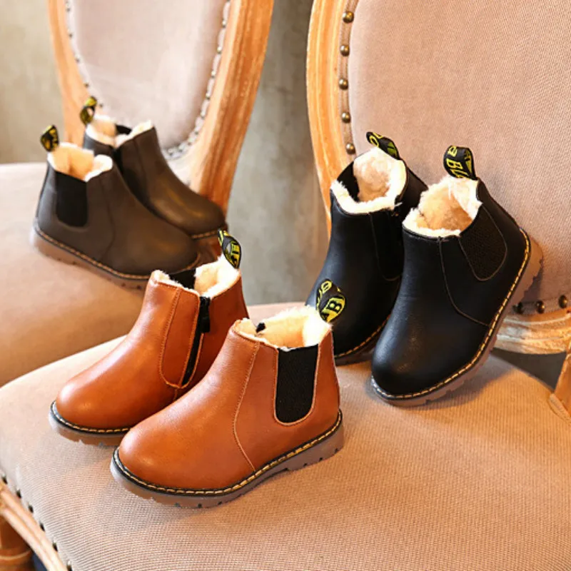 

Dropshipping Children Snow Leather Boots 2019 Autumn Thickening Cotton Shoes Boys Girls Waterproof Non-slip Ankle Kids Fashion