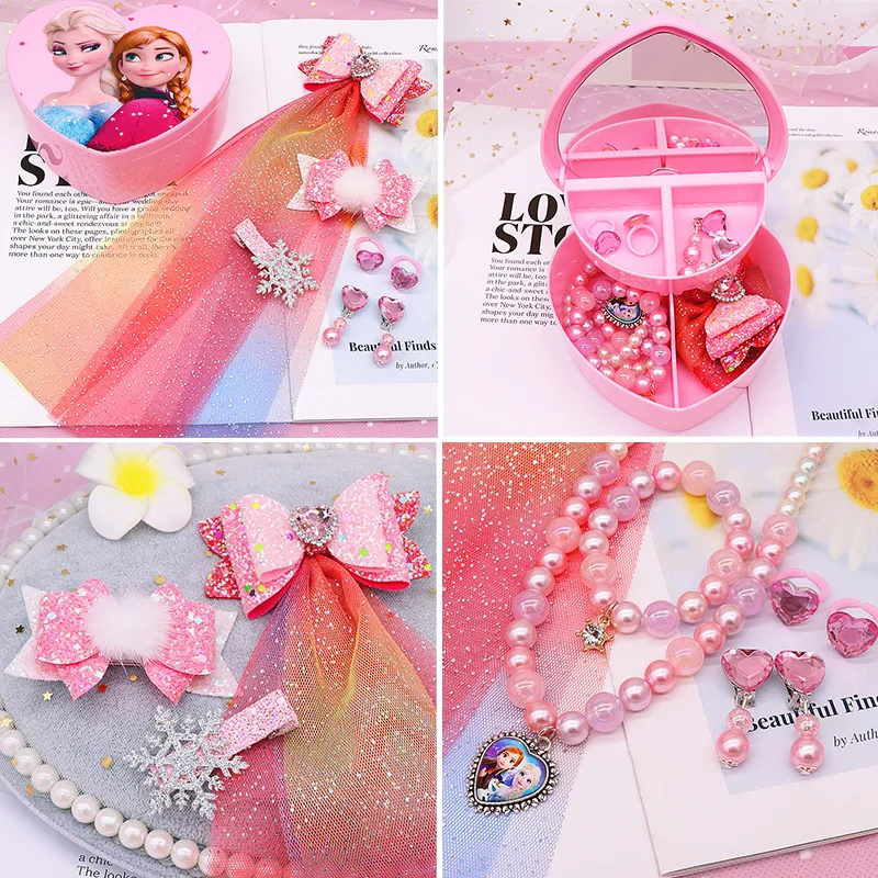 Elsa Princess Frozen 2 Girl Hair Accessories Cartoon Christmas Birthday Gift Box Jewellery Toys Necklace Earring Hair Pins Clips