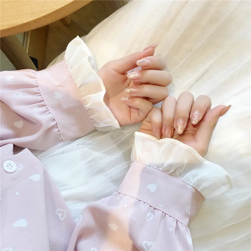 

autumn sweet style peter pan collar print high quality tops Women's Clothing fashion brand loose shirts Korean vetement femme