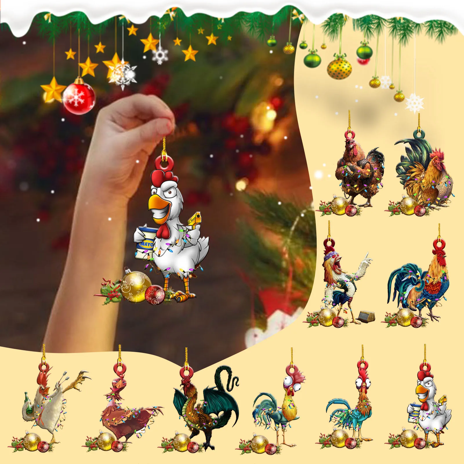 

Creative Christmas Decoration Home Party Gift Christmas Tree Hanger Christmas Drop Ornament Cartoon Chicken Decoration