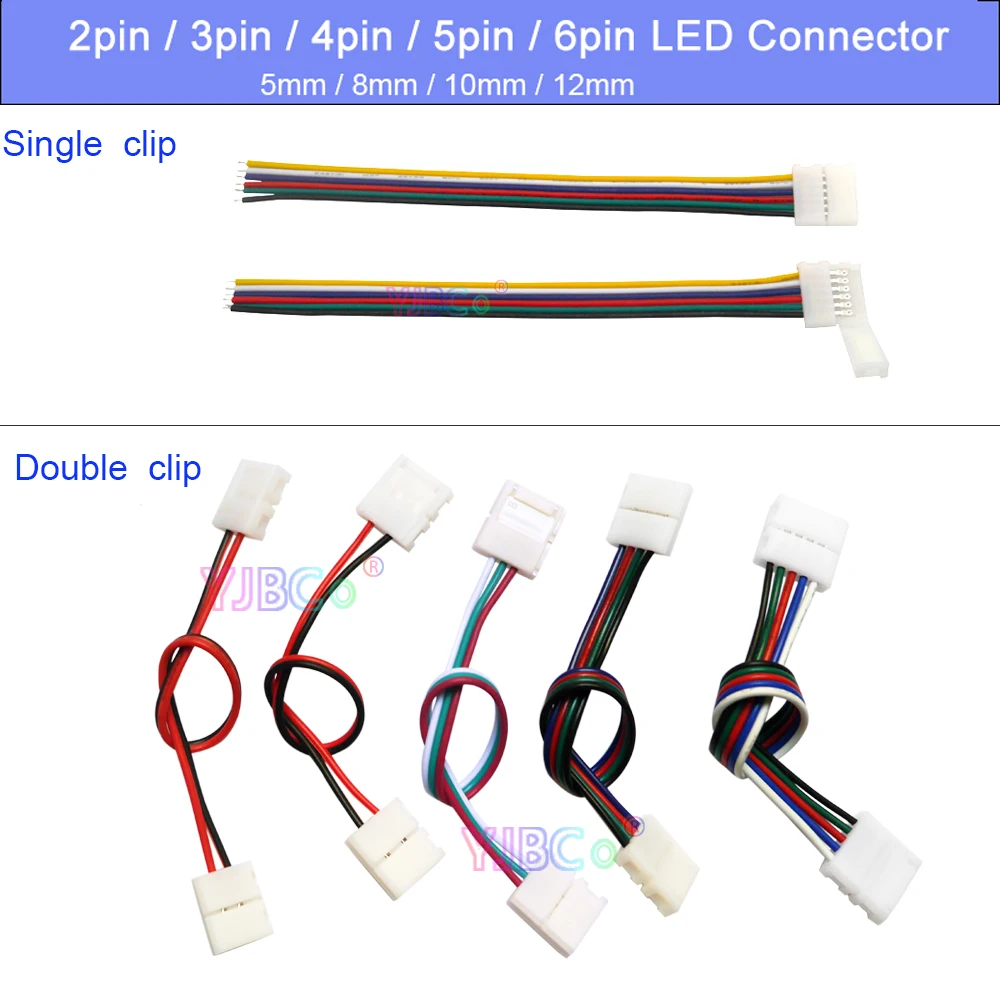 

5pcs 2pin 3pin 4pin 5pin 6pin Welding free connector clip LED Strip Connector with Cable For 5050 2835 3528 5630 Lights Tape