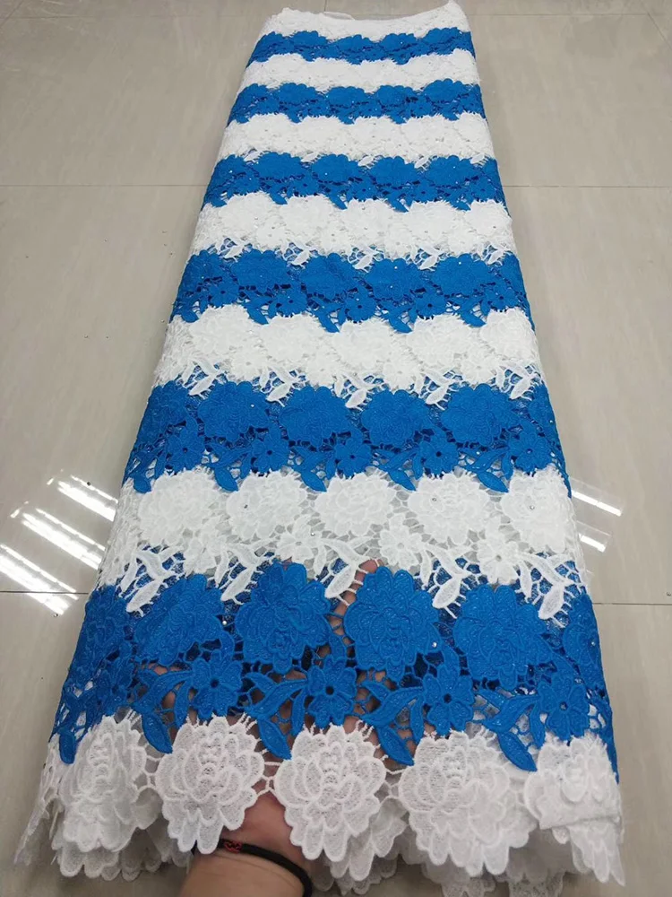 

Top selling water soluble lace fabric Knitted beautiful flowers with stones TCC4 double-colors design African cord lace Fabric