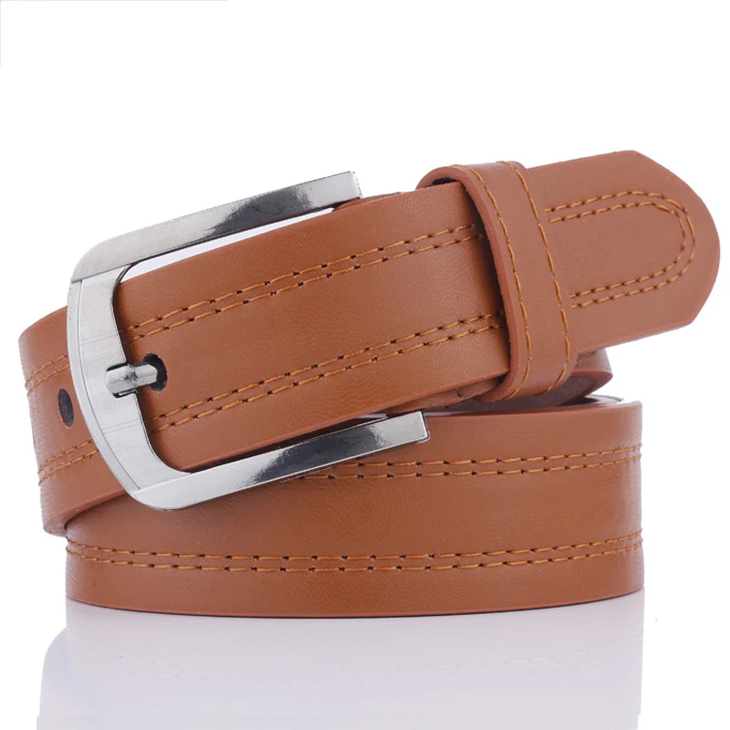Высокое качество мужской ремень Одноцветный имитация кожи пряжка Повседневный