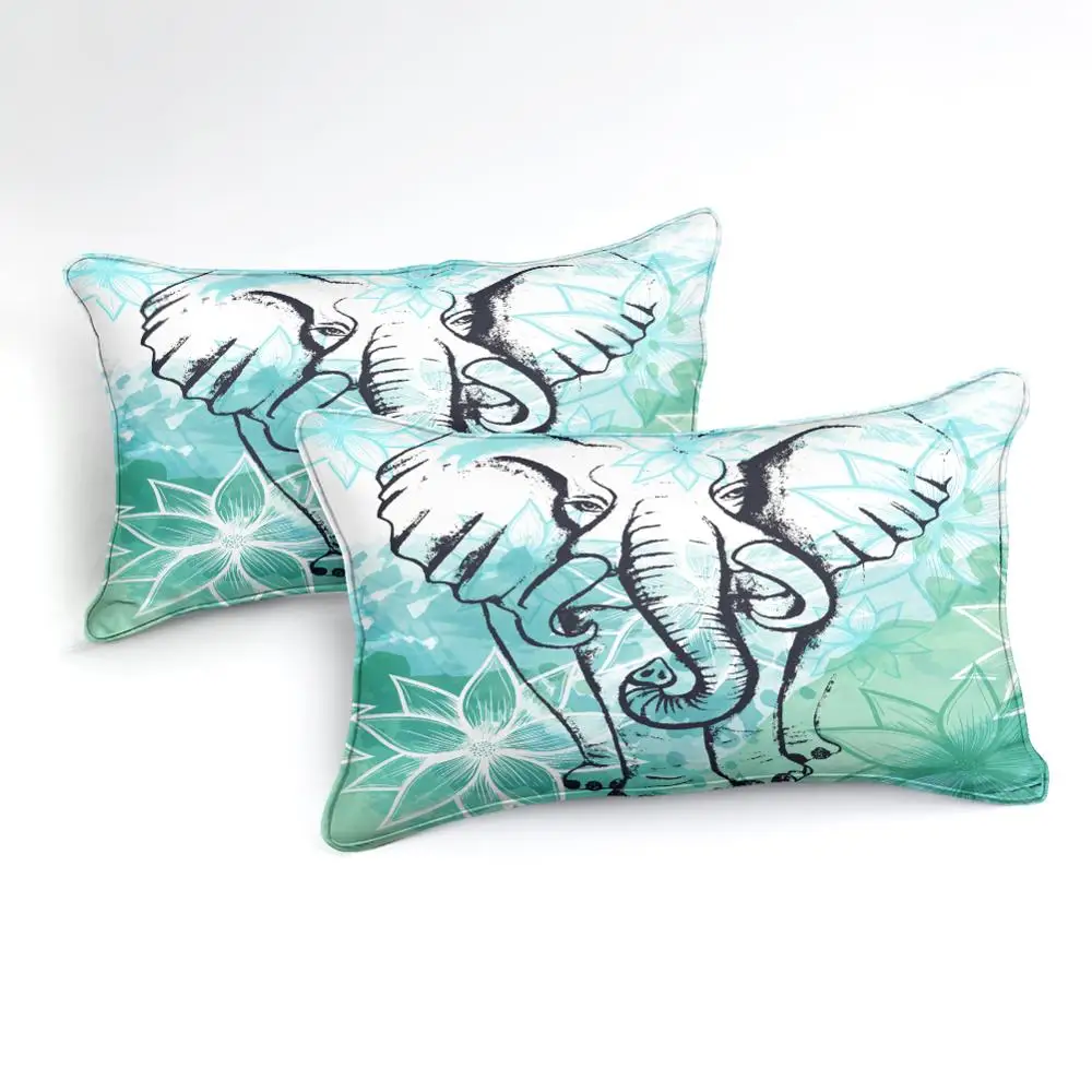 Elephant Duvet Cover Set Lotus flower Background Bedding Set Boho Quilt Cover Teen Kids Gift Bed Set Dropship Home Textiles