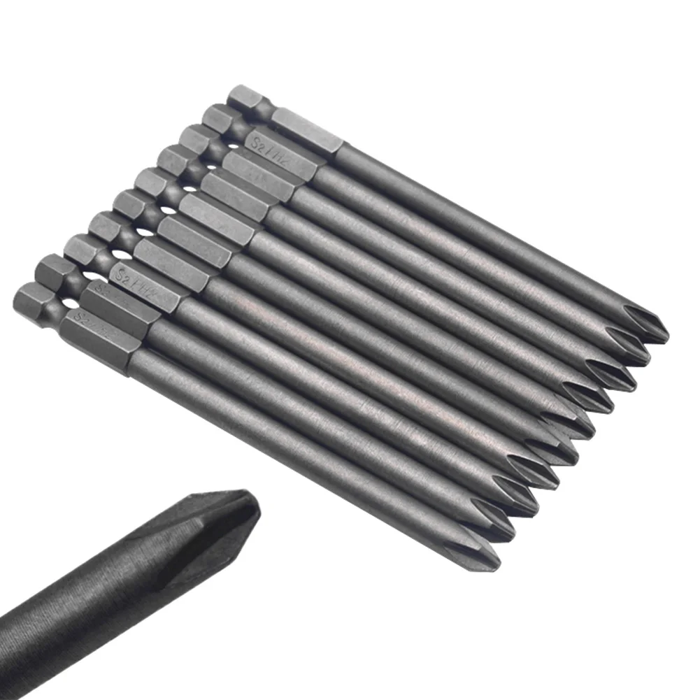 10 шт. 100 мм PH2 Магнитная длинная Шестигранная головка отвертка бита S2 дрель