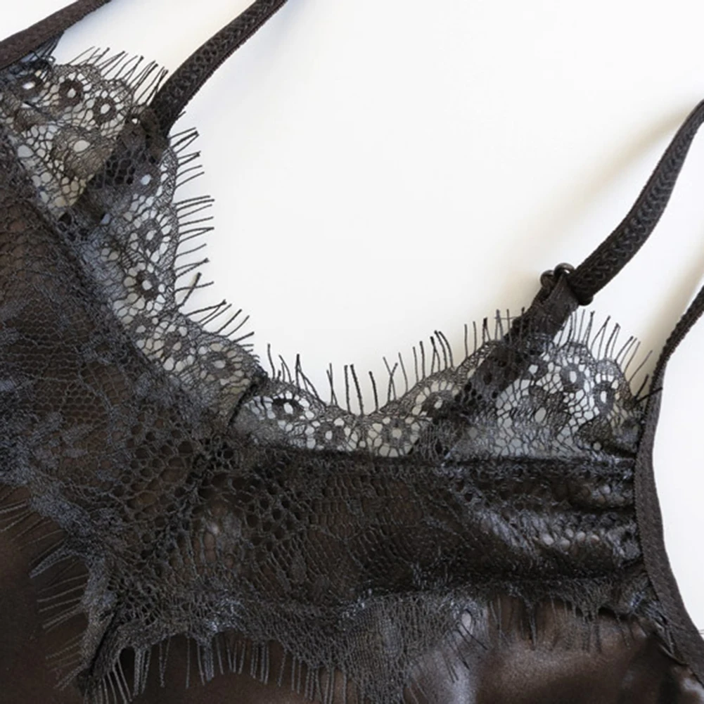 Женские пижамы сексуальные кружевные шелковые комплект укороченный топ одежда