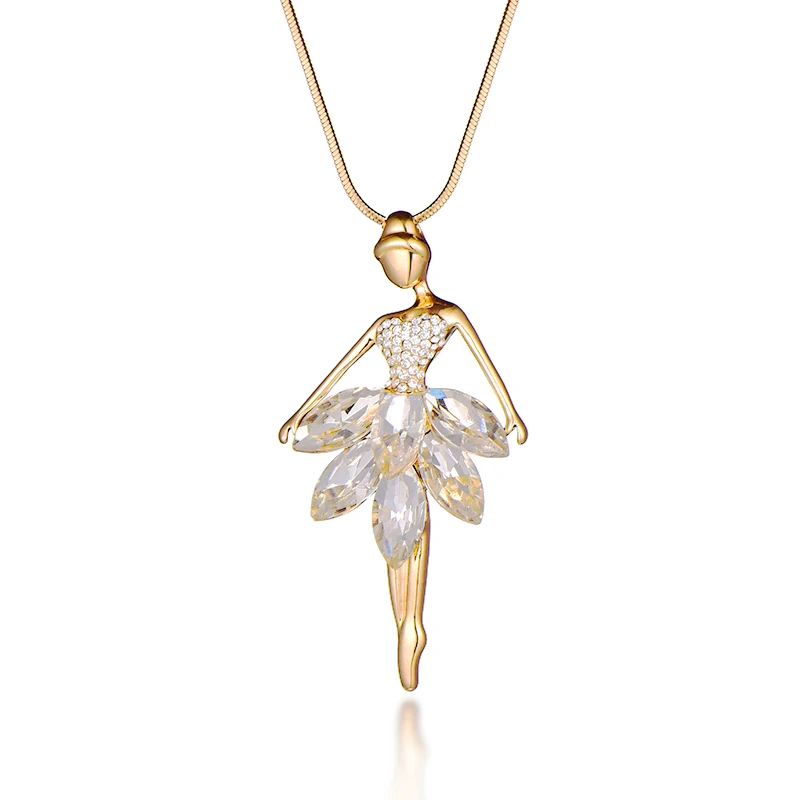 Золотая романтическая подвеска Балерина ожерелья для женщин белый черный