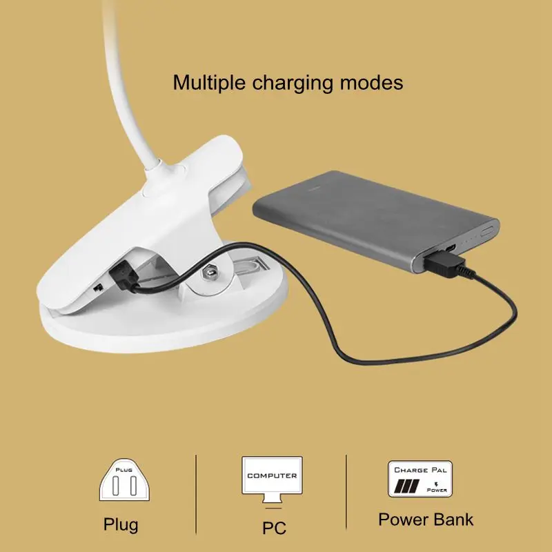 Flexible USB Rechargeable LED Foldable Desk Lamp Clip Eye Protection Long Life Book Table Led Light 3-Level Brightness | Лампы и