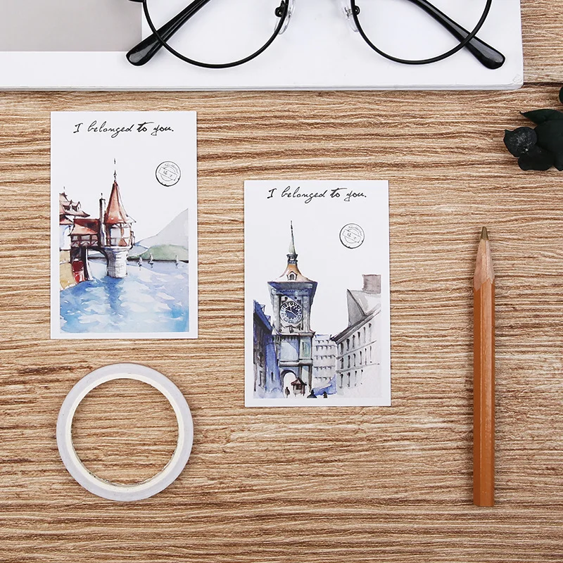 28 листов/набор открытка с акварелью пройти the World|Визитки| |