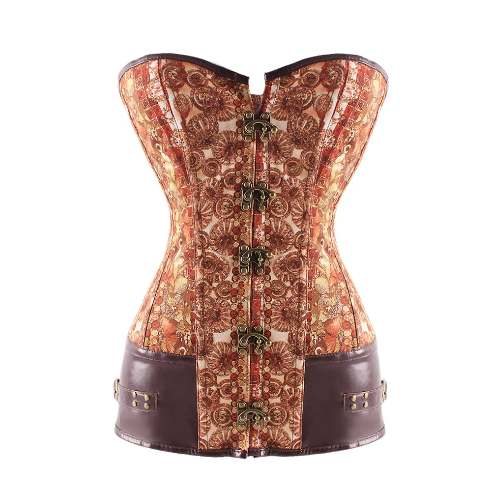 Женский корсет из искусственной кожи и парчи Готический Стиль Бюстье винтажный