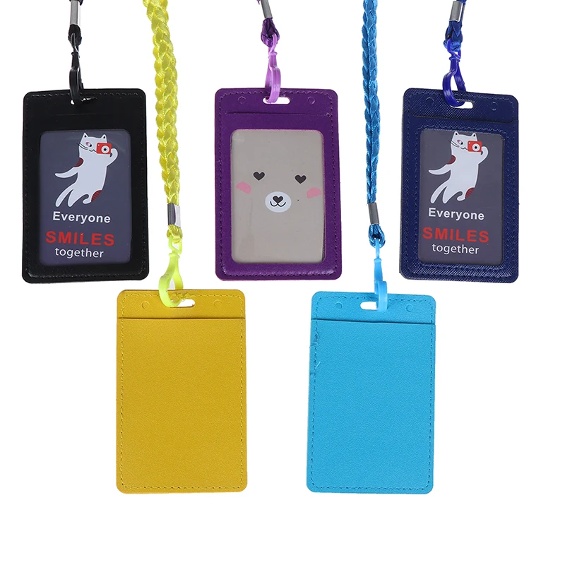 Leather Id Holders Case PU Business Badge Card Holder With Necklace Lanyard  Customize Print Company&office Supplies