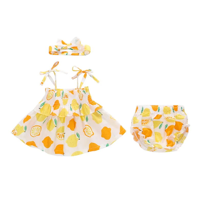 

Children's Set New Baby Princess Dress Girl'S 3 Piece Dress Set , Floral Shorts, Newborn Headband