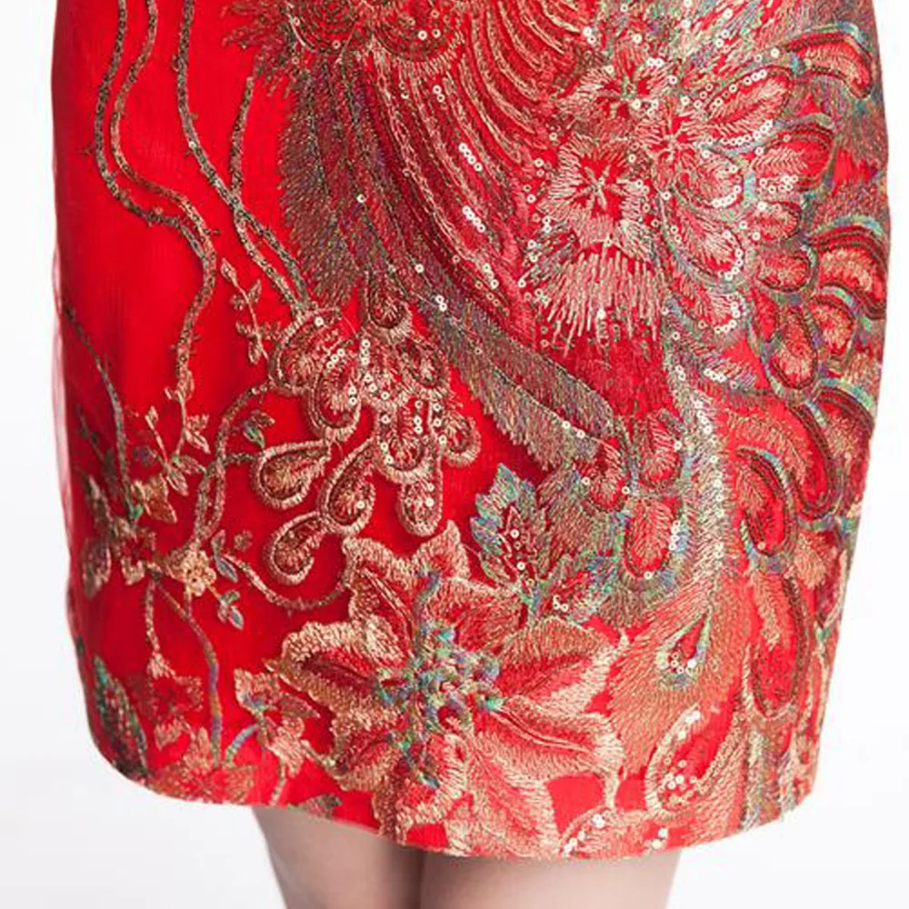 Женское платье в стиле бохо с длинным рукавом красное блестками и цветочным