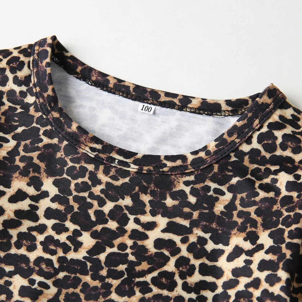 Одежда для новорожденных девочек леопардовые топы с длинными рукавами и круглым