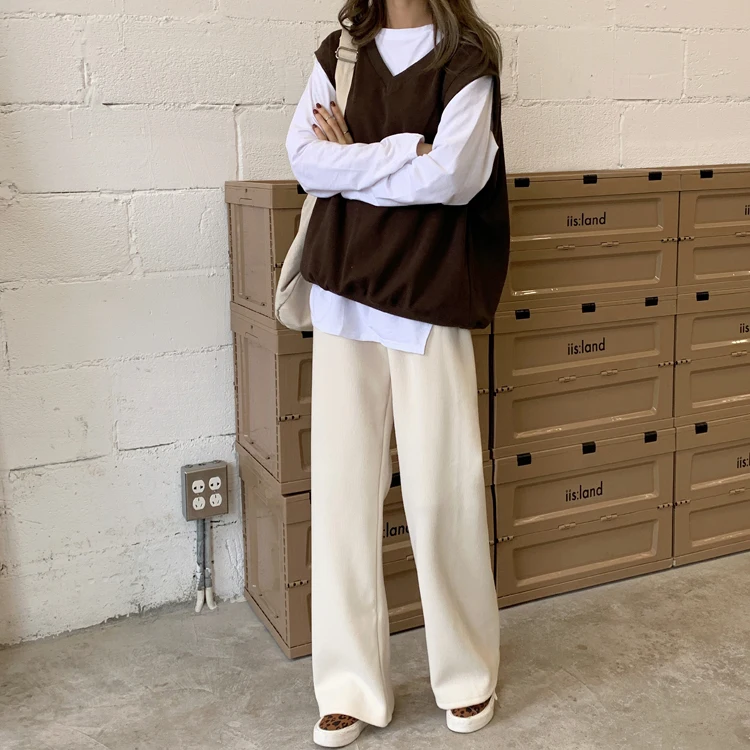 

Spring Harajuku Women's Corduroy Wide Leg Pants Korean High Waist Straight Pants All-match Casual Women's Pants
